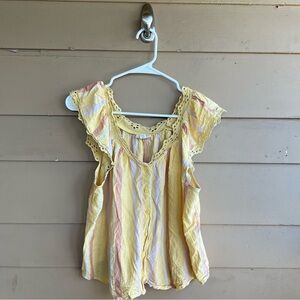 A New Approach Women Yellow Striped Tank Top Medium Lightweight Summer